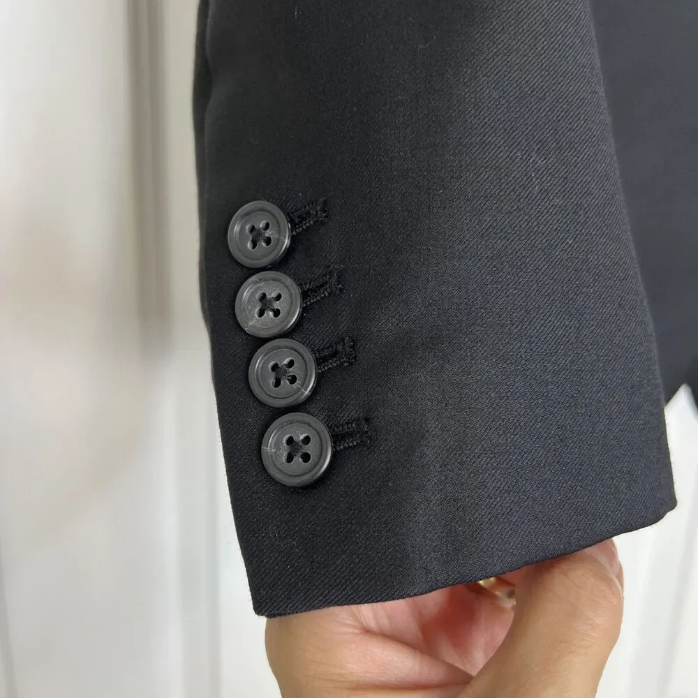 J. Crew Super 120s Blazer Womens Size 4 Black 100% Wool Lined Two Button Jacket